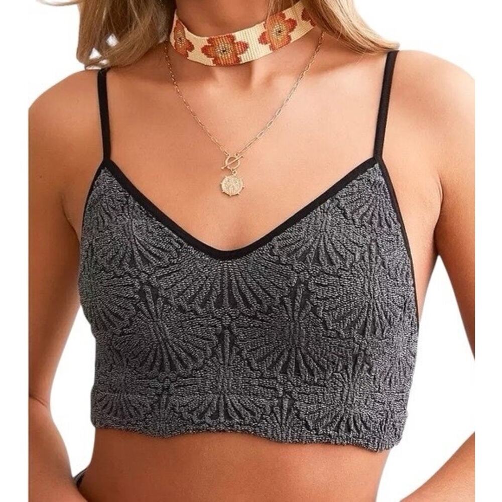 NWT Free People Black and Gray Intimately Love Letter Bralette Size XS / S